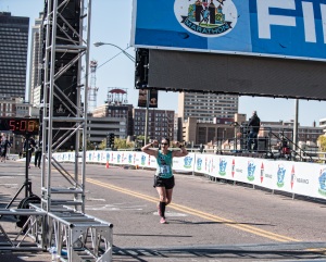 I'm about to cross the finish line as Kyle yelled my name.